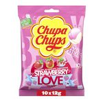 Chupa Chups Strawberry Love Flavor 10 Lollipops (Strawberry, Sour Strawberry & Strawberry Cream)Imported, 120g