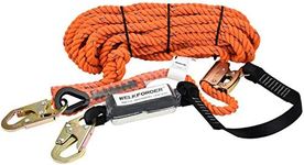WELKFORDER 50FT Vertical Lifeline Assemble Three Strand Rope Fall Protection with Rope Grab Snap Hooks Shock Absorber Fall Protection Safety Equipment ANSI Compliant