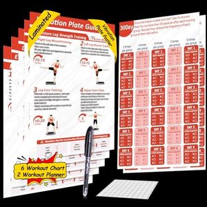 FANPARE Vibration Plate Exercise Machine Workout Chart Posters - 6 Laminated Wall Fitness Guide & 2 Reusable Planner & 1 Erasable Pen, Suitable for Home Gym Whole Body Training