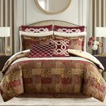 Croscill King Comforter Set, Luxe Chenille Jacquard Patchwork, Microfiber Twill Comforter for a King-Size Bed, Oversized Comforter King Bedding, 2 Shams & Bedskirt, Galleria, King, Red