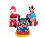 4 Foot Animated Christmas Inflatable Santa Claus and Reindeer on Teeter Totter Outdoor Yard Decoration