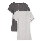 Amazon Essentials Women's Standard 2-Pack Slim-Fit Cap-Sleeve Scoopneck T-Shirt, Charcoal Light Grey Heather, X-Small