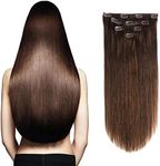 GEELOOK Clip in Hair Extensions 14" Double Weft 100% Remy Human Hair Grade 7A Quality Thick Long Soft Silky Straight 4pcs 10clips for Women 60grams Darkest Brown #2 Color