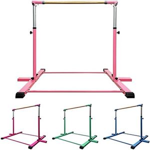 GLANT Gymnastic Kip Bar,Horizontal Bar for Kids Girls Junior,3' to 5' Adjustable Height,Home Gym Equipment,Ideal for Indoor and Home Training,1-4 Levels,300lbs Weight Capacity (Light Pink)