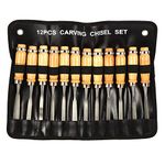 12 Pcs Professional Wood Handle Carving Chisels Tools, Woodworking Sculpting Wood Carving Chisel Set for DIY Art Craft Clay Carpentry