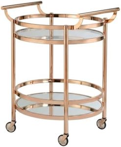 BIAIEMN Round Bar Cart with Tempered Glass Shelves, 2-Tier Rolling Serving Cart, Modern Metal Beverage Cart with Locking Wheels