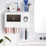 Hushmow Toothbrush Holder Wall Mounted,Automatic Toothpaste Dispenser and 2 Cups,1 Cosmetic Drawers