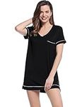 Amorbella Womens Bamboo Sleep Shirts for Night Sweats (Black, L)