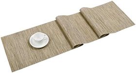 SHACOS Woven Vinyl Table Runner Indoor Outdoor 12x54 inch Kitchen Dining Table Runners Wipe Clean Washable PVC Table Runner, Bamboo Tan