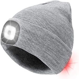 Number-one LED Beanie Hat USB Rechargeable 8 LED Light Hat Winter Warm Knitted Beanie for Men and Women, Hand Free Front and Rear lighting Headlamp Cap for Camping, Running, Cycling, Skiing (Gray)