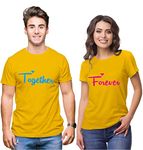 Hangout Hub Hangout-Hub-NP18 Men's & Women's Round Neck T-Shirt Together Forever (Yellow;Men XXL(44);Women L(38) ;) Pack of 2 Couple T-Shirts