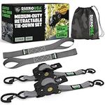 Rhino USA Retractable Ratchet Tie Down Straps (2PK) - 1,209lb Max Break Strength, Includes (2) Ultimate 1" x 10' Autoretract Tie Downs with Padded Handles