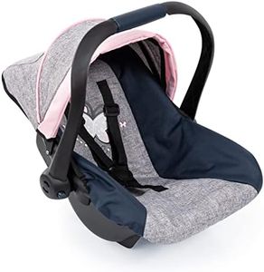 Bayer Design Dolls: Car Seat - Grey, Blue, Pink Butterfly - Fits Dolls Up to 18' Kids Pretend Play, Safety Belt, Sun Canopy, Accessory for -Plush Toys -Stuffed Animals & Dolls, Ages 3+