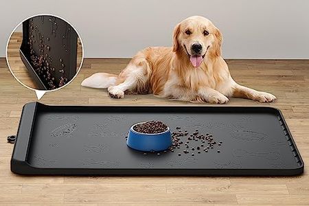 Dog Food Mat - Silicone Dog Mat for Food and Water - 36" x 24" Large Pet Feeding Mats with Residue Collection Pocket - Waterproof Cat Bowl Mat with High Edges to Prevent Water Food Spills (Black)