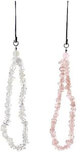 eMagTech 2PCS Phone Charm Crushed Stone Anti-Lost Phone Chain Lanyard Hand Wrist Strap Hanging Strap Bracelet for Keychains Wallet Handbag Decoration 25cm (Pink & White)