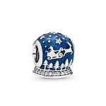 FGT Snow Globe Christmas Night Ball Charm Compatible with Pandora Bracelets Santa Deer Moose Star Moon Blue S925