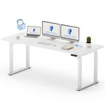 FLEXISPOT QS 4 Legs Dual Motors Electric Standing Desk 180 * 80cm Height Adjustable Desk with Splice Board Home Office Computer Workstation Electric Sit Stand up Desk(White Frame+White Top)