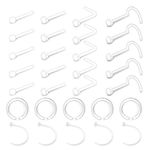 Briana Williams 30 Pcs 18G 20G Clear Nose Rings Clear Nose Studs Acrylic Bioflex Nose Retainers Nose Piercing Body Jewelry for Men Women