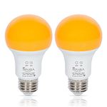 LED Bug Repelling Yellow Bulb 6W 40W Equivalent by Simba Lighting, Great for Outdoor Porch Light, Night Light, Dusk-to-Dawn Smart Sensor Auto On/Off, Amber Warm 2000K, A19 E26 Medium Base, Pack of 2