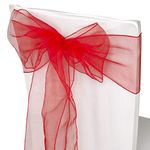 Trimming Shop Red Organza Sashes Chair Cover Assorted Colour Fuller Bow Ribbon for Wedding, Banquet, Birthday, Event Decoration, 17cm x 280cm, 50pcs