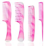 FHALLYNN 4 Pcs Plastic Hair Comb Set,Hair Combs for Styling .Wide Tooth Comb, Rat Tail Combs,Fine Tooth Combs for Women, and a Double-sided Comb,Gifts for Women (pink)