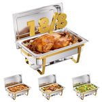 CAMMOO Gold 4 Pack Chafing Dishes for Buffet, 18/8 (304) Stainless Steel Food Pan with Lid, 9QT Stackable Chafing Dish Buffet Set Food Warmer, Food Warmers for Parties Buffet Catering Events Dinners