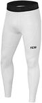 TCA Youth Boys' Compression Leggings Athletic Base Layer Tights Thermal Pants - Youth Boys Leggings Sports for Kids - Pro White, 12-14 Years