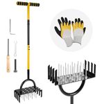 Lawn Aerator, Manual Garden Aerator for Lawn, Pre-Assembled 24 Iron Spikes, Adjustable T-Handle, Automatic Dirt and Leaf Clean Design, Garden & Grass aerator