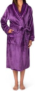 PAVILIA Robes For Women, Fleece Soft Fluffy Bathrobe, Plush Cozy Long Spa Robe, Satin Trim (L/XL, Purple)