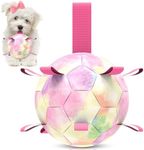 QDAN Dog Toys Soccer Ball with Straps, Puppy Balls Dog Balls for Small Medium Dogs, Dog Water Toys Pool Toys, Puppy Dog Birthday Gifts, Rainbow（6 Inch）