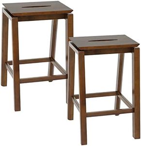 Sunnydaze 25-Inch Backless Solid Rubberwood Counter-Height Stools - Dark Walnut Finish - Set of 2