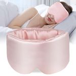 Hilph Sleep Mask, Reusable Eye Mask for Sleeping, 100% Blackout Satin Sleep Eye Mask for Side Sleeper with Adjustable Headband, Large Sleeping Mask for Travel Yoga Nap - Pink