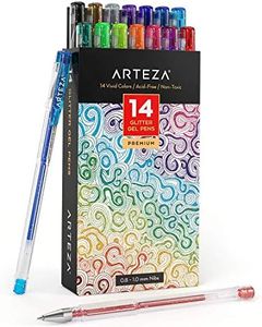 ARTEZA Glitter Gel Pens Colored with Triangular Grip, 14 Colors Gel Markers for Adult Coloring