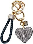 Crystal Car Keychain for Women with Bling Rhinestone Heart Shape Keychains Pendant Cute Keychain, Black Bling Heart Pretty Car key Chain Accessories for Women and Girls Gifts