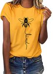 heekpek Women Bee Kind T Shirt Ladies Blouse Bee T Shirt Crew Neck T Shirt Graphic T Shirt Women Short Sleeve Tops Summer Tee Tops, Yellow, Size M