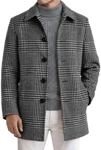 COOFANDY Mens Plaid Trench Coat Single Breasted Peacoat Jacket Long Coat
