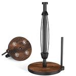 VEHHE Paper Towel Holder Stand, Wood Farmhouse Paper Towel Holder Countertop with Ratchet System and Suction Cups for Kitchen,Stainless Steel Perfect Tear Paper Towel Roll Holders(Black)