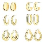 6 Pairs 14K Gold Hoop Earrings for 
