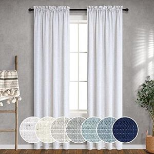 Mrs.Naturall White Linen Curtains 36 Inch Width for Dining Room Living 2 Panels Rod Pocket Drape Semi Privacy Light Filtering Linen Floor Length Curtain for Bedroom Coastal Basic Decor Wide 36x96 Long