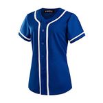 EALER BJW80 Series Women's Baseball Jersey Softball Jersey Button Down Shirts, Blue, Medium
