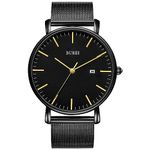 BUREI Men's Watches, Classic Analogue Dial with Date Japanese Quartz and Ultra-Thin Stainless Steel Mesh Band