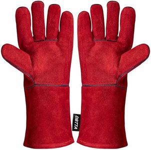 DBTTA Heat&Fire&Hot&Flame- Resistant Leather Kevlar Arc Welding Gloves, For Heavy-duty&Welder&BQQ&Oven&Stove&Grill&Mig&TIG Gardening&Animal handling&Pot Holder,Fireplace,Woodburner Gauntlets (Red)