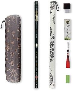 D Key Dizi Black Bitter Bamboo Flute Chen Qing Flute with Free Membrane & Glue & Protector Set Traditional Chinese Instrument (Key of D/Bitter Bamboo Black +Red)