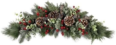 Fuxdre 23 Inch Christmas Swag for Front Door, Xmas Christmas Mailbox Swag Decoration with Pine Needles and Berry, Artificial Decorative Swag Hanging Holiday Decor for Indoor Outdoor Window Wall