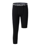 DEVOROPA Youth Boys Leggings One Leg Compression Pants 3/4 Basketball Sports Tights Running Capris Kids Athletic Base Layer Black M