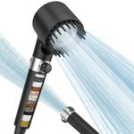 Digiroot High Pressure Shower Head with Filter, Water Saving Shower Head with 1.5m Hose, 4 Spray Modes Economy Hand Shower Head with 15 Levels Filtration, Remove Hard Water and Residual Chlorine Black