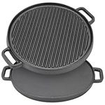 Warmiehomy Cast Iron Griddle Pan,30cm Pre-Seasoned Non-Stick Double-Sided BBQ Grill Skillet Grill Pan with Two Handles for Oven Gas Induction Electric Hob,Round