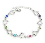 findout Platinum plating Amethyst red pink blue Crystal Heart Shape Silver Bracelet for women teenage girls(f1813) (multicolour)