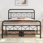 Yaheetech 4ft6 Double Bed Frames Vintage Sturdy Metal Platform Bed with Large Storage/Diamond Pattern Headboard/Easy Assembly/Embeded Design Bed Base, Black Double Bed