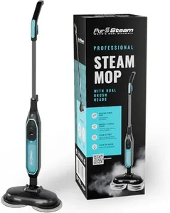 PurSteam ScrubMaster Steam Mop with Dual Scrubbing Head, LED Headlights, Adjustable Steam Control, Anti-Slip Swivel Head, Cable Holder & Upright Lock